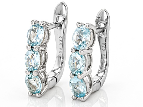 Blue Aquamarine Rhodium Over Sterling Silver Hoop Earrings 1.53ctw