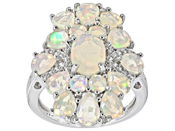 Picture of Multicolor Ethiopian Opal Rhodium Over Sterling Silver Ring 3.40ctw