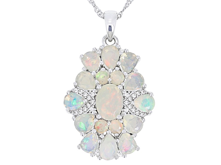 Multicolor Ethiopian Opal Rhodium Over Silver Pendant With Chain 3.40ctw