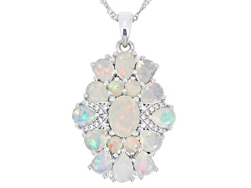 Picture of Multicolor Ethiopian Opal Rhodium Over  Silver Pendant With Chain 3.40ctw