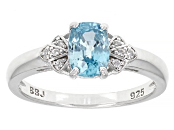 Picture of Blue Zircon Rhodium Over Sterling Silver Ring 1.17ctw