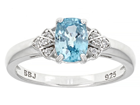 Blue Zircon Rhodium Over Sterling Silver Ring 1.17ctw