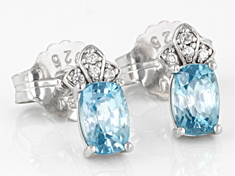 Blue Zircon Rhodium Over Sterling Silver Earrings 1.51ctw