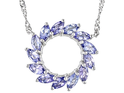 Blue Tanzanite Platinum Over Sterling Silver Circle Of Life Necklace 1.58ctw