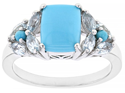 Blue Sleeping Beauty Turquoise Rhodium Over Silver Ring 0.61ctw