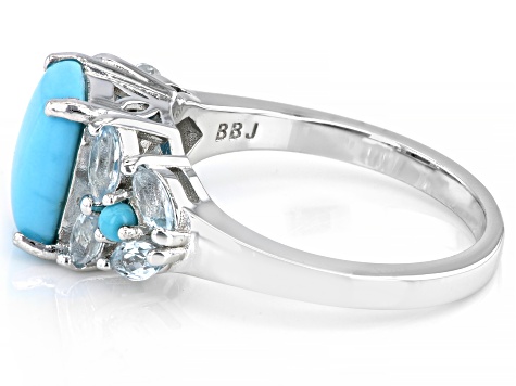 Blue Sleeping Beauty Turquoise Rhodium Over Silver Ring 0.61ctw