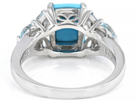 Blue Sleeping Beauty Turquoise Rhodium Over Silver Ring 0.61ctw