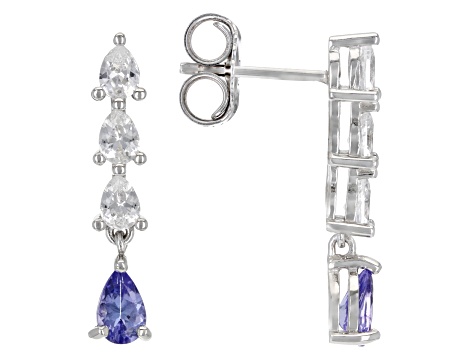 Blue Tanzanite Rhodium Over Silver Dangle Earrings 1.67ctw