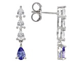 Blue Tanzanite Rhodium Over Silver Dangle Earrings 1.67ctw
