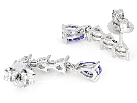 Blue Tanzanite Rhodium Over Silver Dangle Earrings 1.67ctw