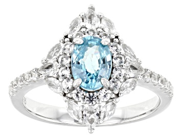 Picture of Blue Zircon Rhodium Over Silver Ring 2.18ctw