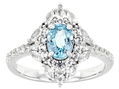 Blue Zircon Rhodium Over Silver Ring 2.18ctw