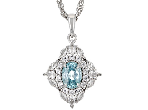 Blue Zircon Rhodium Over Silver Pendant With Chain 1.79ctw