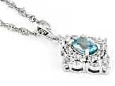 Blue Zircon Rhodium Over Silver Pendant With Chain 1.79ctw