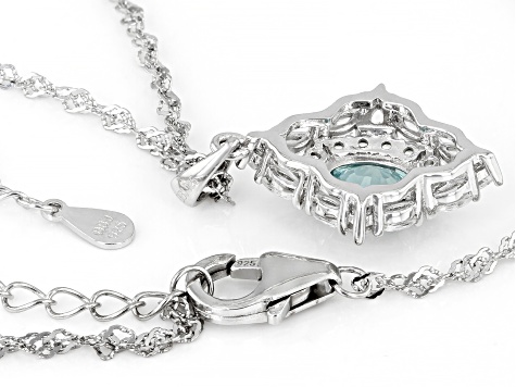 Blue Zircon Rhodium Over Silver Pendant With Chain 1.79ctw