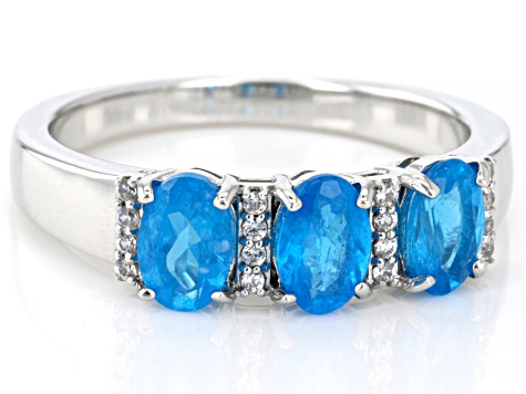 Blue Apatite Rhodium Over Sterling Silver Ring 1.16ctw