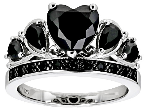 Black Spinel Rhodium Over Sterling Silver Ring 2.74ctw