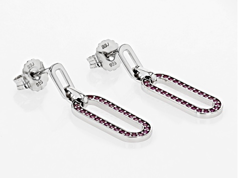 Pink Lab Created Sapphire Rhodium Over Sterling Silver Dangle Earrings. 0.48ctw