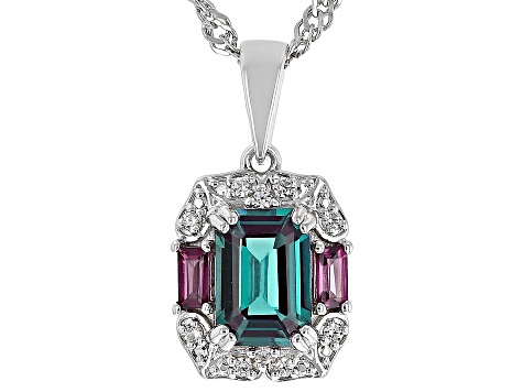 Blue Lab Created Alexandrite Rhodium Over Silver Pendant with Chain 1.20ctw