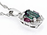 Blue Lab Created Alexandrite Rhodium Over Silver Pendant with Chain 1.20ctw