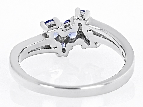 Blue Tanzanite Rhodium Over Silver Bypass Ring 0.56ctw