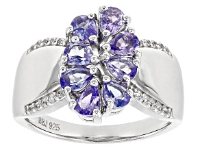 Blue Tanzanite Rhodium Over Sterling Silver Ring 1.28ctw