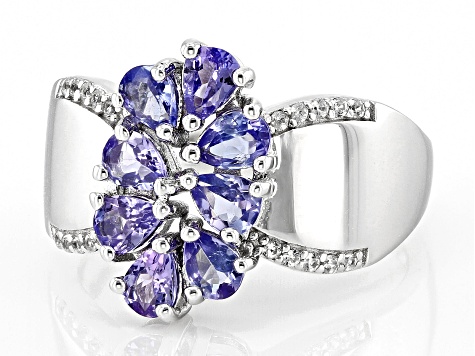 Blue Tanzanite Rhodium Over Sterling Silver Ring 1.28ctw