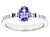 Blue Tanzanite Rhodium Over Sterling Silver Ring 0.96ctw