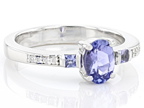 Blue Tanzanite Rhodium Over Sterling Silver Ring 0.96ctw