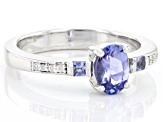 Blue Tanzanite Rhodium Over Sterling Silver Ring 0.96ctw