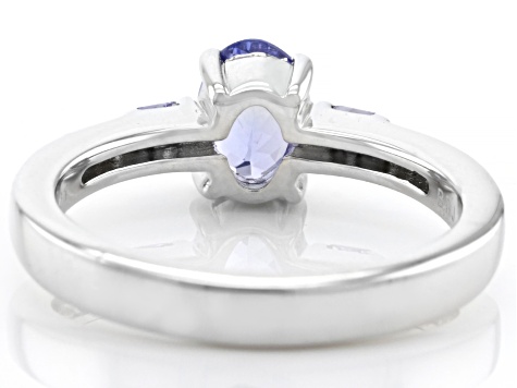 Blue Tanzanite Rhodium Over Sterling Silver Ring 0.96ctw