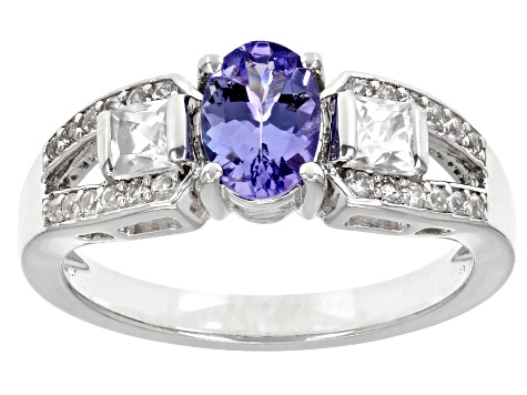 Blue Tanzanite Rhodium Over Sterling Silver Ring 1.15ctw