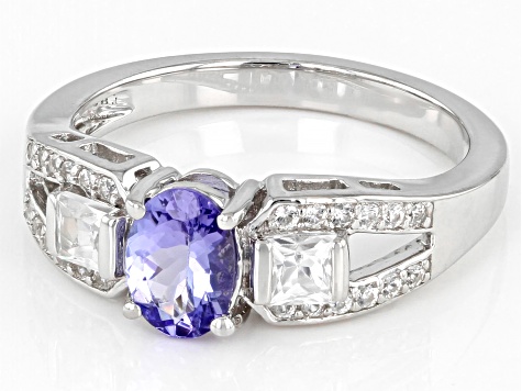 Blue Tanzanite Rhodium Over Sterling Silver Ring 1.15ctw