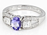Blue Tanzanite Rhodium Over Sterling Silver Ring 1.15ctw
