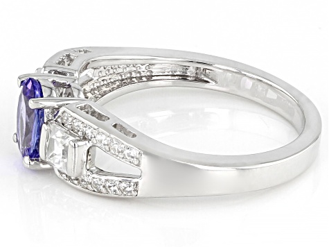 Blue Tanzanite Rhodium Over Sterling Silver Ring 1.15ctw
