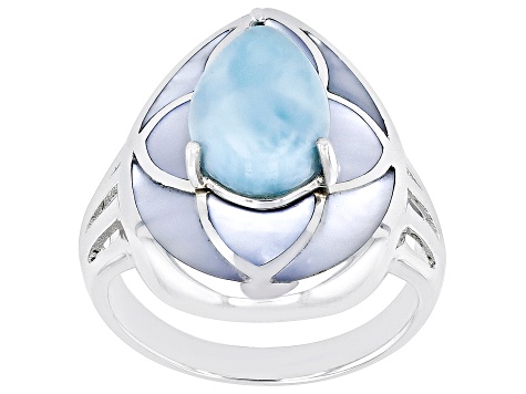 Blue Larimar Rhodium Over Sterling Silver Ring