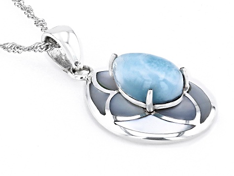 Blue Larimar Rhodium Over Sterling Silver Pendant with Chain