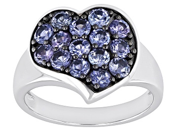 Picture of Blue Tanzanite Rhodium Over Sterling Silver Heart Ring 1.53ctw