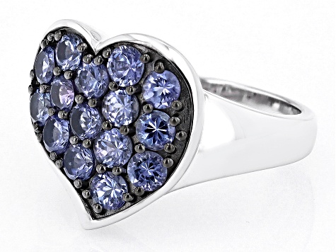 Blue Tanzanite Rhodium Over Sterling Silver Heart Ring 1.53ctw