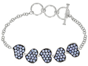 Blue Tanzanite Rhodium Over Sterling Silver Heart Toggle Bracelet 4.46ctw