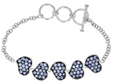 Blue Tanzanite Rhodium Over Sterling Silver Heart Toggle Bracelet 4.46ctw