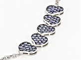 Blue Tanzanite Rhodium Over Sterling Silver Heart Toggle Bracelet 4.46ctw