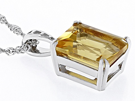 Yellow Citrine Rhodium Over Sterling Silver Pendant With Chain 5.19ct