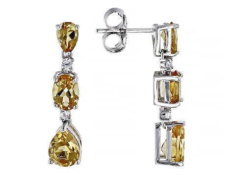 Yellow Citrine Rhodium Over Sterling Silver Dangle Earrings 3.97ctw