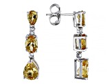 Yellow Citrine Rhodium Over Sterling Silver Dangle Earrings 3.97ctw