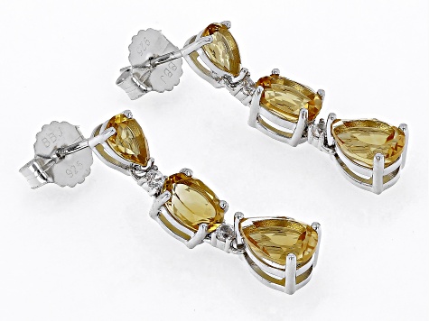 Yellow Citrine Rhodium Over Sterling Silver Dangle Earrings 3.97ctw