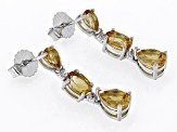 Yellow Citrine Rhodium Over Sterling Silver Dangle Earrings 3.97ctw