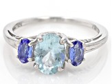 Blue Aquamarine Rhodium Over Sterling Silver 3-Stone Ring 1.24ctw