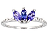 Blue Tanzanite With White Zircon Platinum Over Sterling Silver Ring 0.76ctw