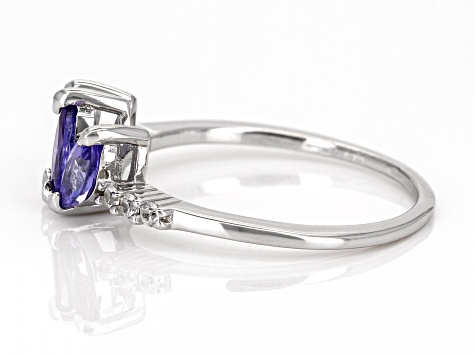 Blue Tanzanite With White Zircon Platinum Over Sterling Silver Ring 0.76ctw
